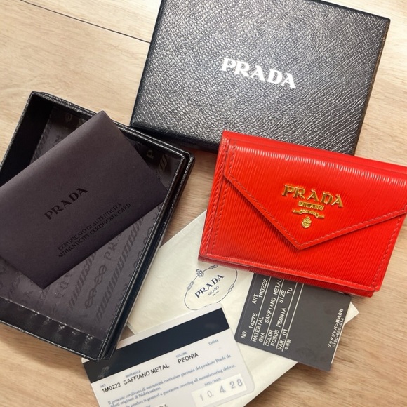 PRADA Saffiano Leather compact wallet Red - Picture 1 of 16